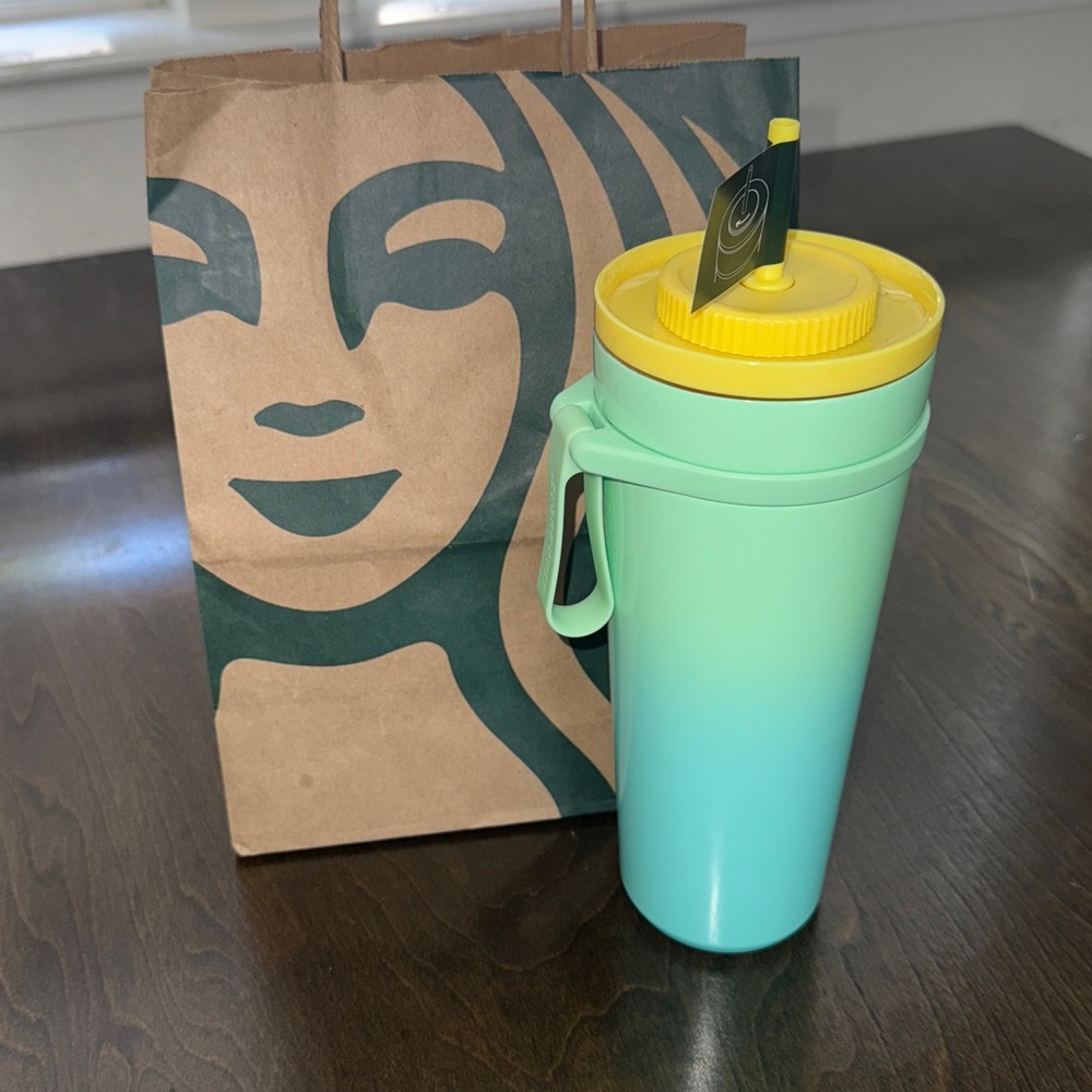 Starbucks Mint and Yellow Travel Tumbler new